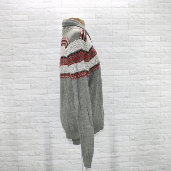 I JEANS BY BUFFALO Cardigan Wool Blend Sweater Fair Isle Striped Grey Mens Large - Picture 3 of 6